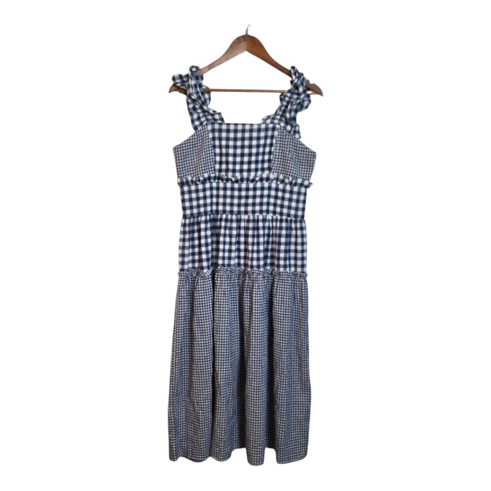 Stylish Blue Gingham Midi Dress